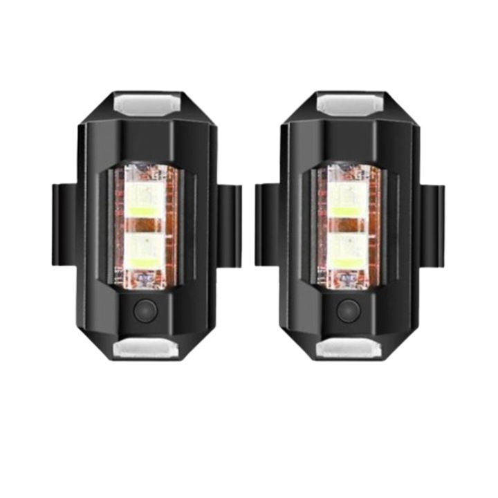 Lampi stroboscopice, reincarcabile, pentru vehicule, set 2 bucati, 7 culori vibrante, 3 moduri de iluminare, sporeste siguranta si vizibilitatea, reduce riscul de accidente - STROBIES