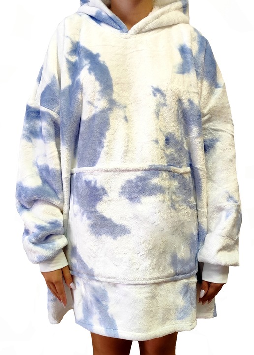 Patura cu maneci si gluga Anagre ®, cu buzunar frontal, captusit, plusat, ultra usor si calduros, poliester universala albastru