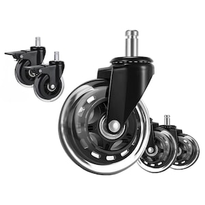 Set 5 roti silicon profesional Arka Chairs, 300 kg, 3 inch transparent, tija 11mm, frana pe doua roti pentru scaun de gaming/birou