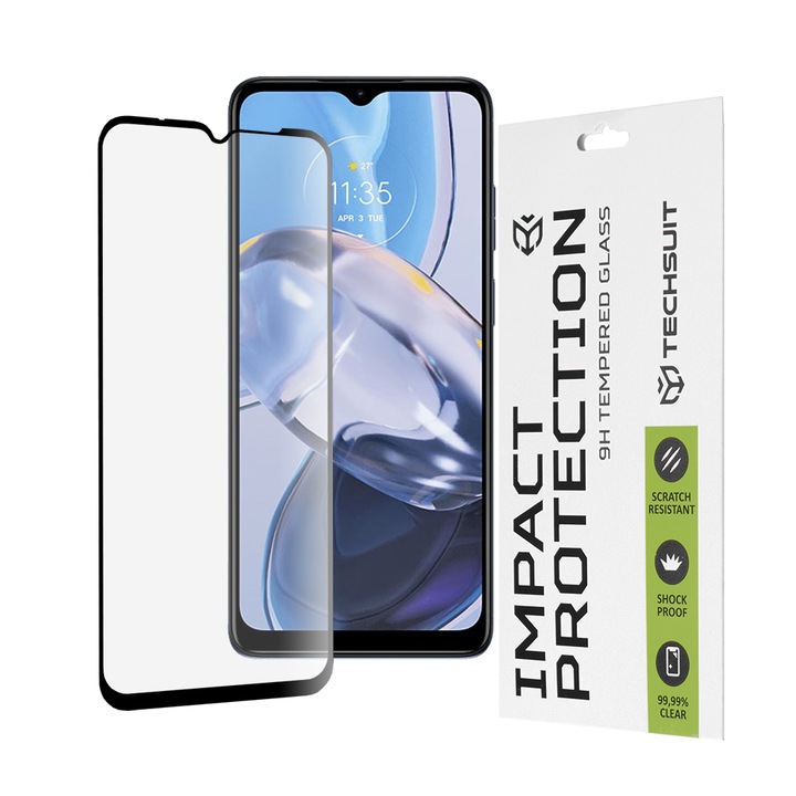 Fólia Motorola Moto E22 / Moto E22i-hez - Techsuit 111D teljes burkolat / teljes ragasztós üveg - fekete