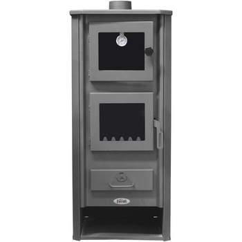 Semineu pe combustibil solid Ferroli Mirano C, cuptor cu termometru, fonta, focar placat cu caramida refractara (samota)