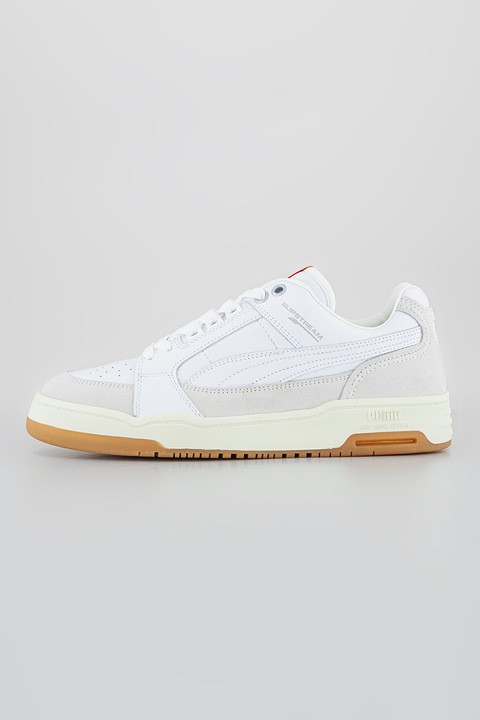 Puma, Pantofi sport unisex din piele si piele intoarsa Ami Slipstream, Alb/Gri deschis