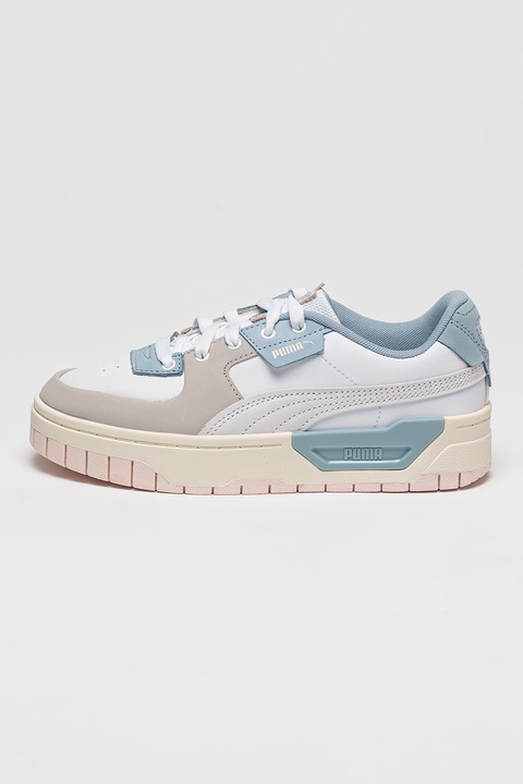 Puma, Pantofi sport din piele si piele ecologica Cali Dreams, Alb/Gri/Albastru lavanda, 37