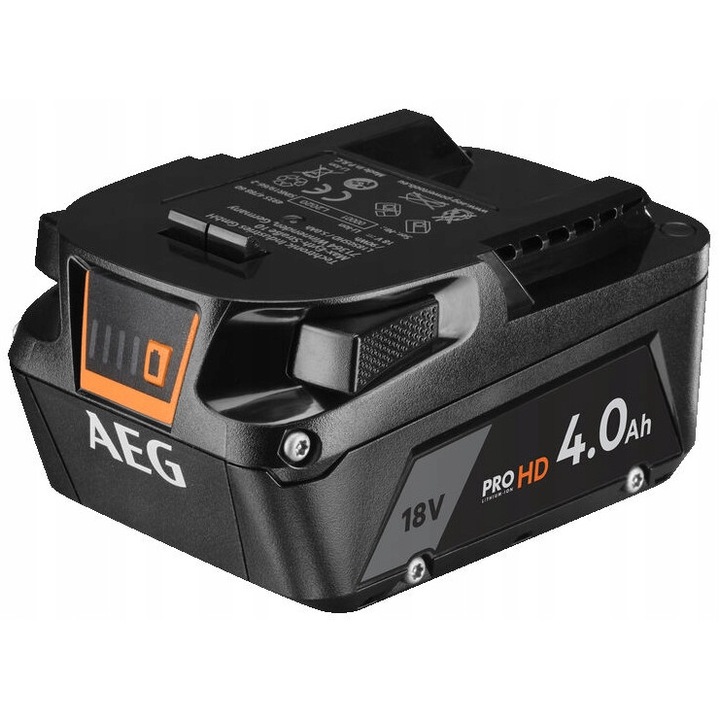 Acumulator pentru unelte electrice, AEG, Litiu-ion, 4 Ah, 18V, 700 g, Negru