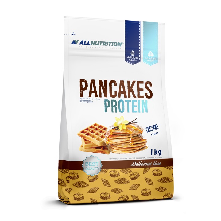 Clatite cu proteine, ALLNUTRITION Pancakes Protein, 1000g, aroma Vanilie, mix pentru clatite si waffle proteice, fara zahar