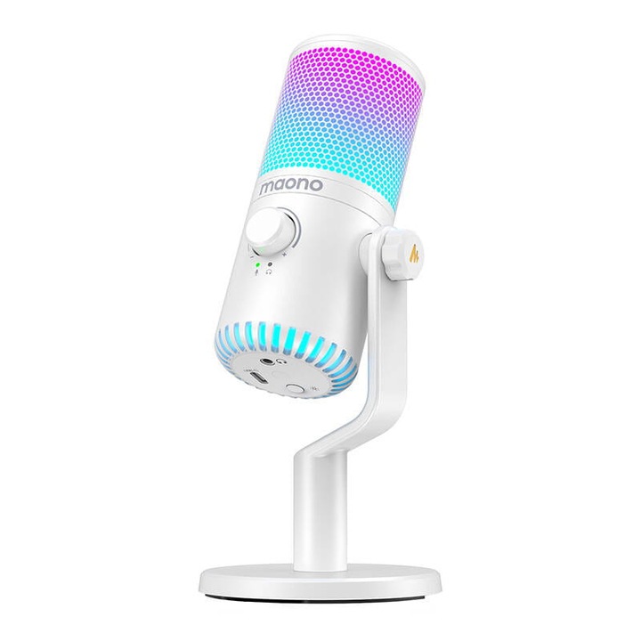 Микрофон за игри, Maono, USB-C, технология Plug&Play, бял
