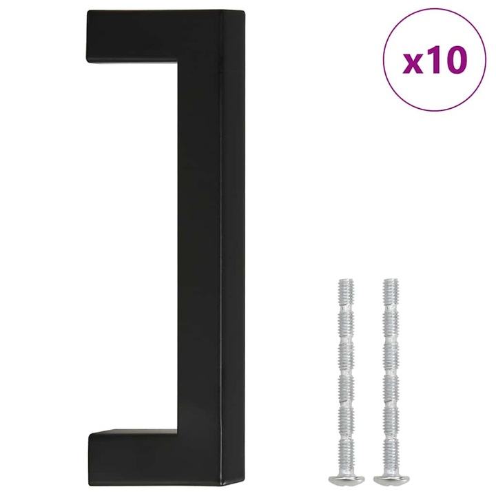 Комплект дръжки за шкафове vidaXL, 20 x Винта, 10 бр Дръжки за шкаф, Черни, 96 мм, Неръждаема стомана