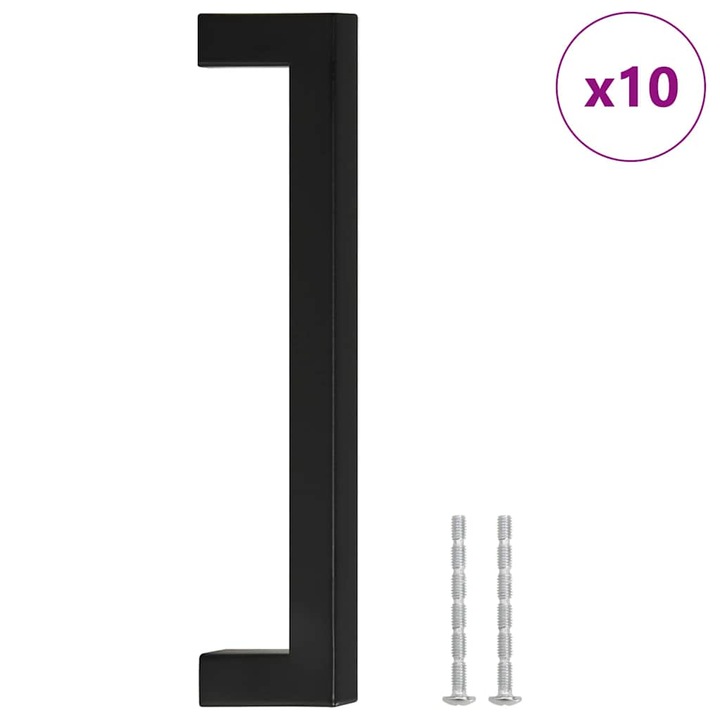 Комплект дръжки за шкафове vidaXL, 20 x Винта, 10 бр Дръжки за шкаф, Черни, Разстояние между отворите: 160 мм, Неръждаема стомана