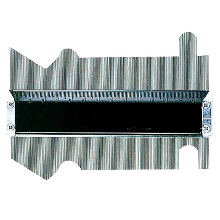 Sablon reglabil de contur, Shinwa, Otel/Plastic, 150mm, Negru/Argintiu