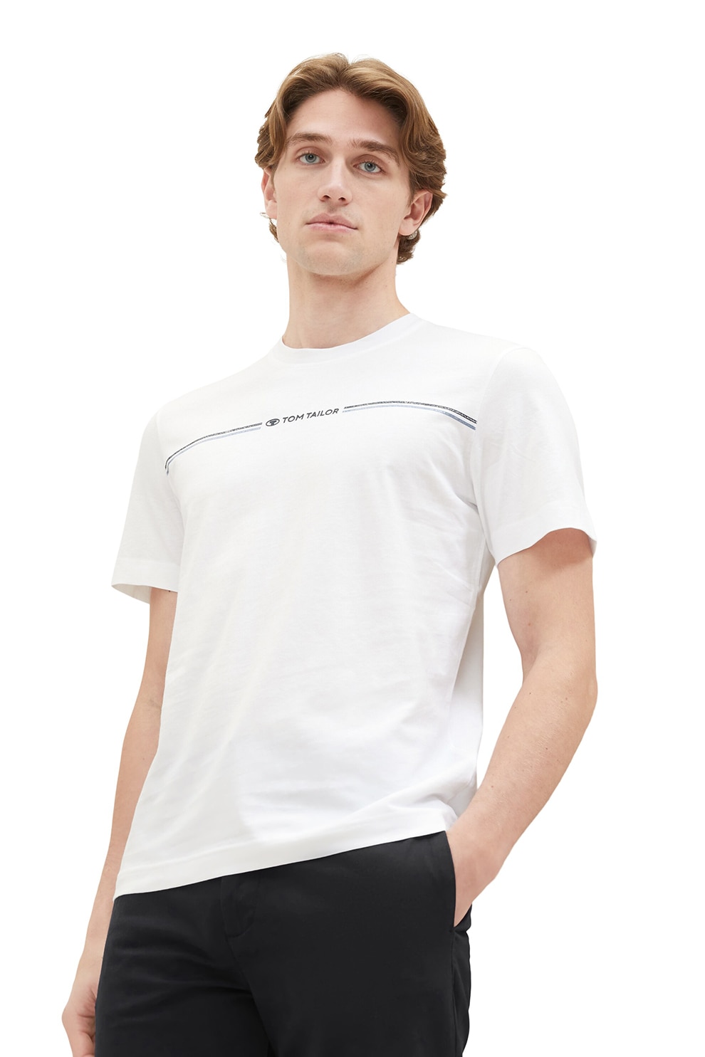 Tom Tailor, Tricou din amestec de bumbac organic, Alb, M
