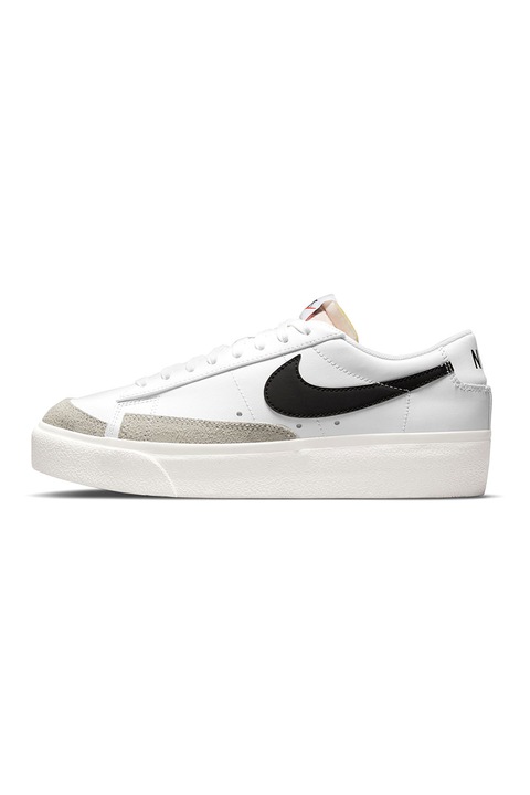 Nike, Pantofi sport low-cut de piele cu garnituri de piele intoarsa Blazer, Alb, Negru, 7.5