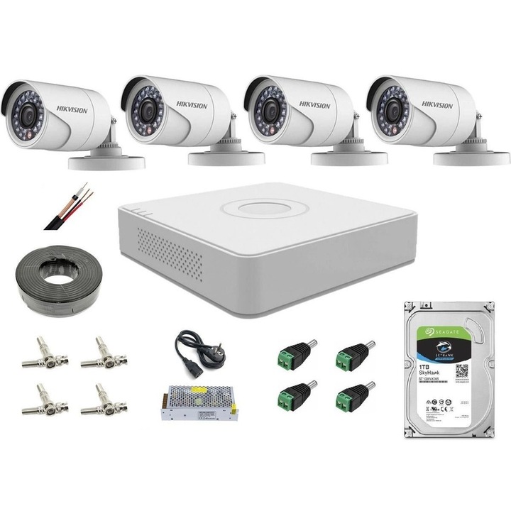 Hikvision Turbo HD 1080P Lite teljes megfigyelő készlet 4 infravörös 20 m-es kamerával 2,8 mm-es objektív 1 TB