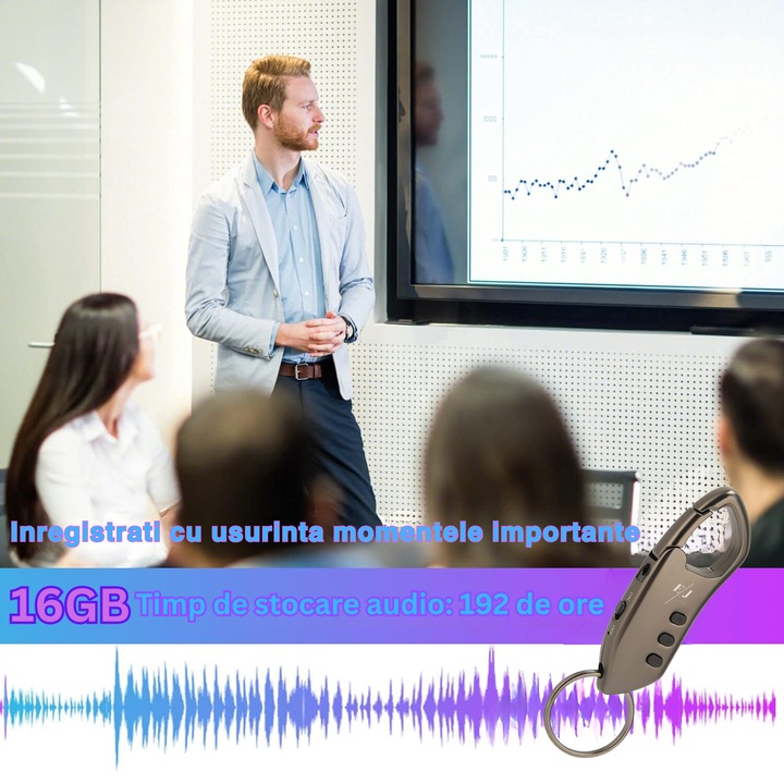 Мини шпионски рекордер с ключодържател EJ PRODUCTS, SK005, 16 GB, капацитет на запис 192 часа, автономност 24 часа, режим на готовност 30 дни, MP3, гласова активация, сребрист