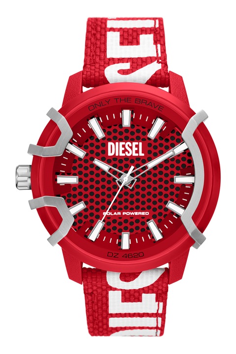 Diesel, Кварцов часовник с текстилна каишка, Бял, Червен