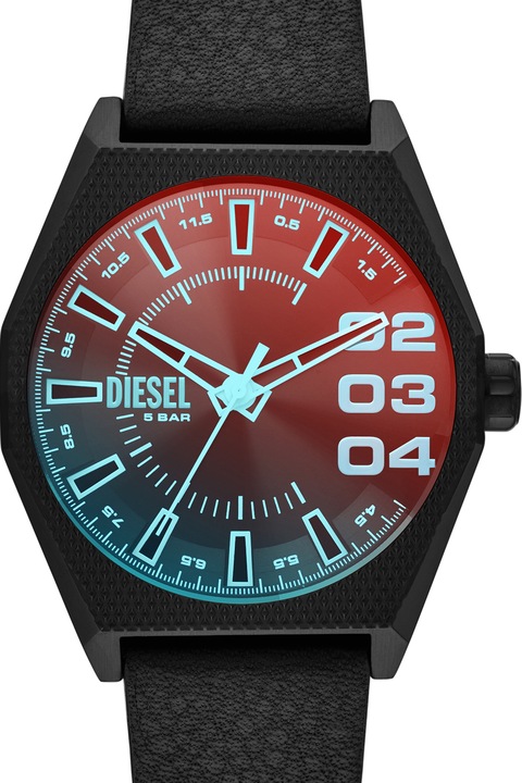 Diesel, Кварцов часовник с кожена каишка, Черен