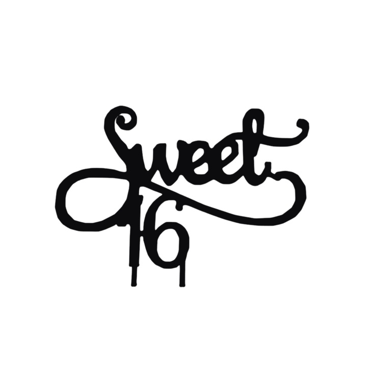 Декорация за торта, "SWEET 16", топер разцветът на красивата епоха, 9,7 х 13,5 см черен