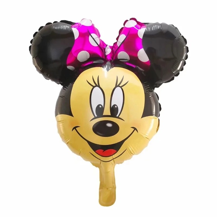 Balon folie mini figurina, cap Minnie Mouse cu fundita roz, It's Party Time, 35 cm
