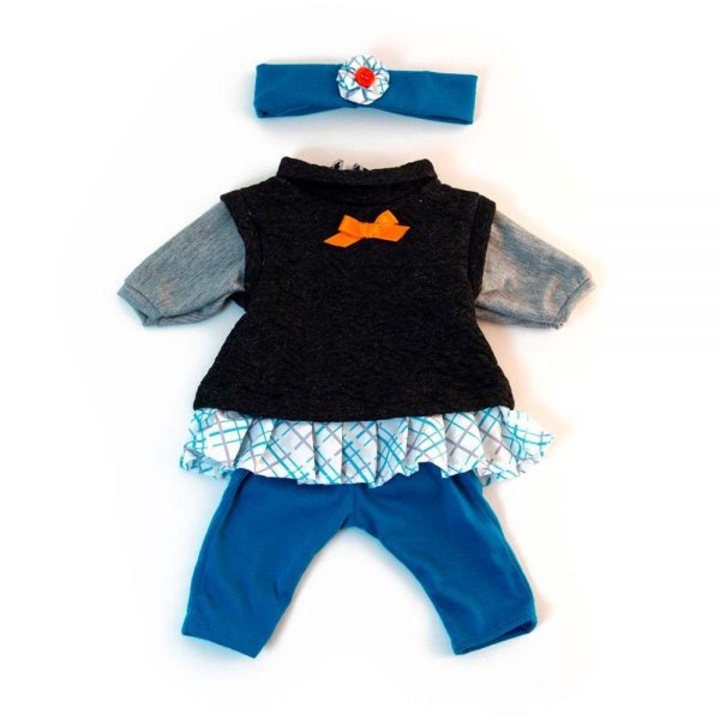 Mérsékelt időjárási ruhakészlet a kislány babához 38 cm Kék