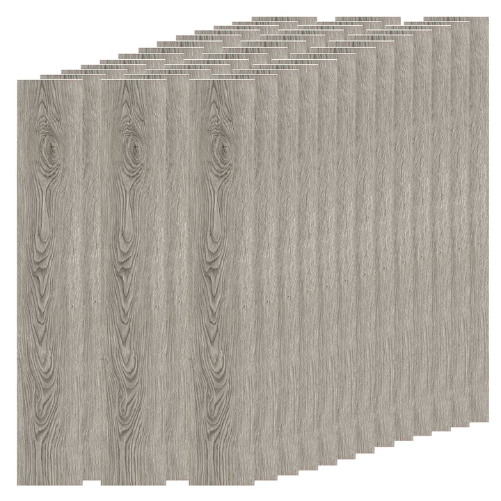 Set 36 Placi de Pardoseala Autoadezive Tip Parchet Teno®, durabile, adeziv puternic, PVC, 91.44 cm x15.24 cm, 4.9 m²/box, gri dungi