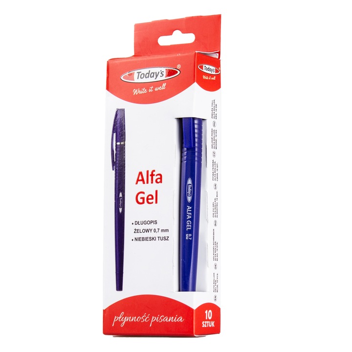Комплект от 10 броя TODAY'S ALFA ROLLER GEL химикалки, сини, 0,7 mm