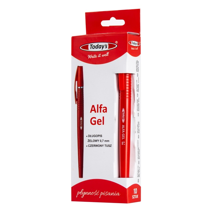 Комплект от 10 броя TODAY'S ALFA ROLLER GEL химикалки, червени, 0.7 mm