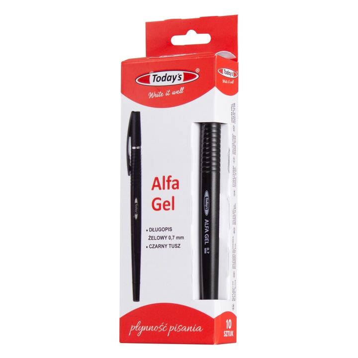 Комплект от 10 броя TODAY'S ALFA ROLLER GEL химикалки, черни, 0,7 mm