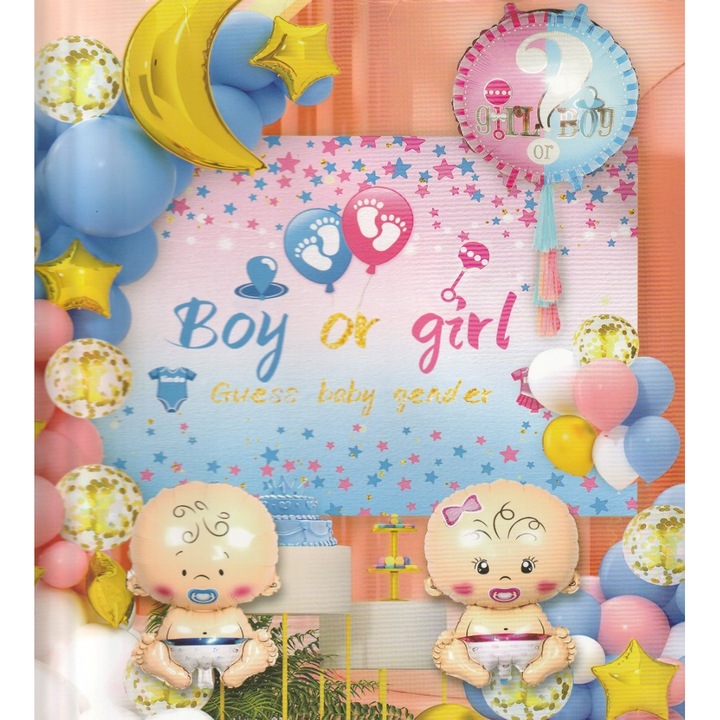 Set arcada 49 baloane Gender Reveal, multicolor
