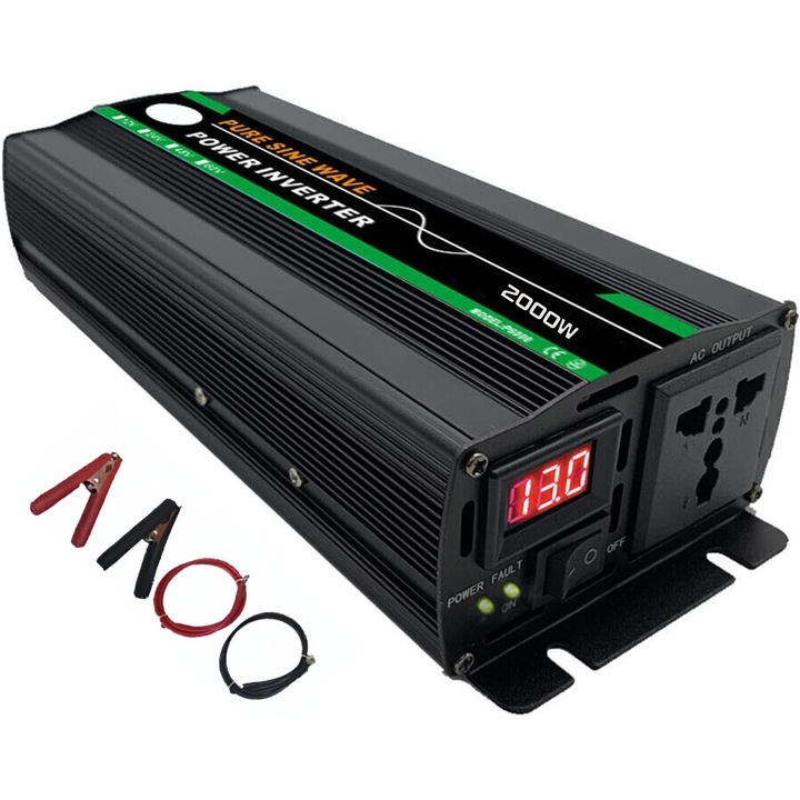Инвертор 2000 W, MOSMAOO, чиста синусоида, 12 V - 220 V, кола, каравана, дом на колела, тестван с осцилоскоп, кемпер, лодка, самостоятелна къща