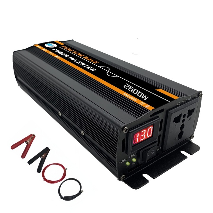 Инвертор 2600 W, MOSMAOO, чиста синусоида, 12 V - 220 V, кола, каравана, дом на колела, тестван с осцилоскоп, кемпер, лодка, самостоятелна къща