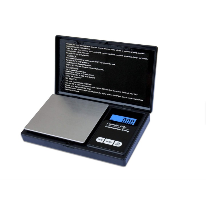 Ékszer mérleg, minimum 0.01 g, maximum 100 g, Digitális LCD kijelző, Professzionális, Fekete, PROMERCO®