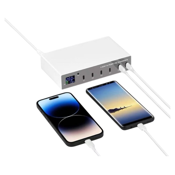 Statie de incarcare fast charge 140W, PD 6 in 1 3.0 USB C, 30W, universal pentru iPhone, samsung, huawei, laptop macbook