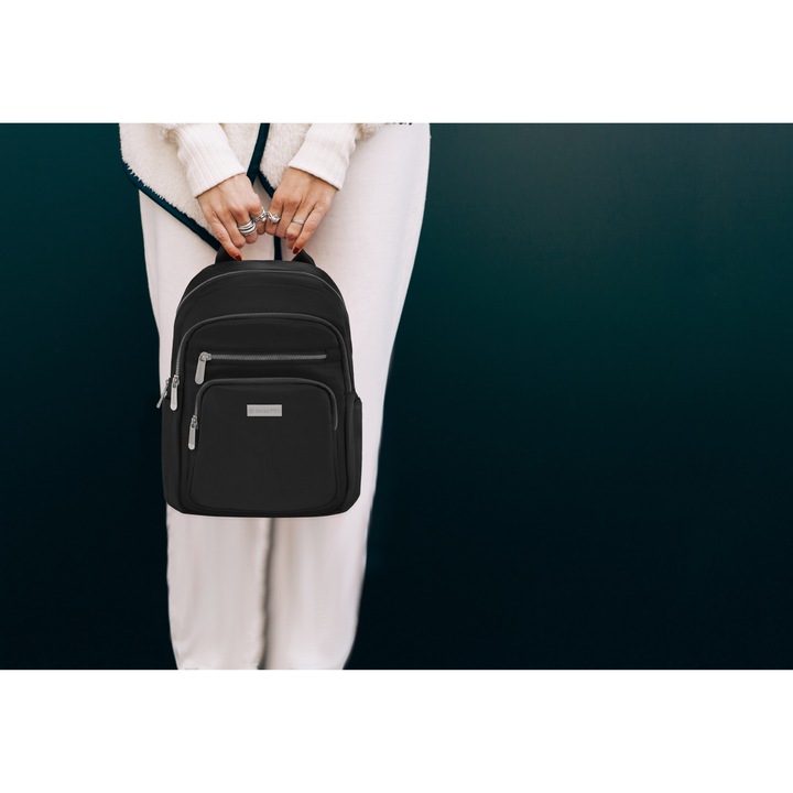 Rucsac dama elegant, Zagatto®, Negru, Casual, Scolar, Urban, Protectie suplimentara, Fermoar dublu, Impermeabil, Bretele reglabile, Usor, Spatios, Dimensiuni 33x26x30 cm, Ghiozdan dama colectia NERO, ZG844