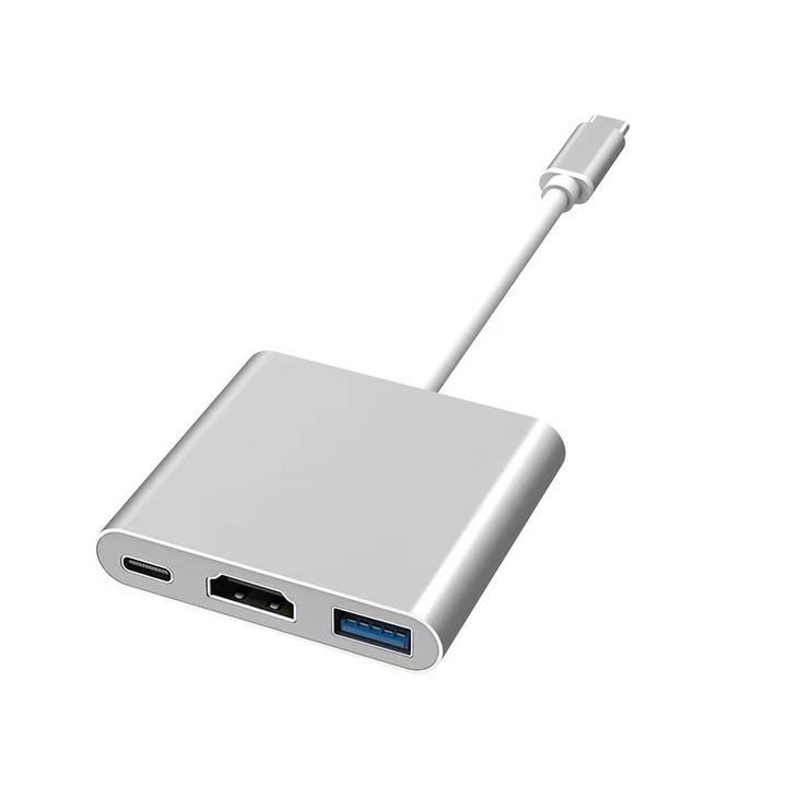 HUB адаптер 3 в 1 с щепсел Type-C, 1 HDMI порт 4k/30HZ, 1 USB Type-C порт, 1 USB 3.0 порт, алуминий, JENUOS®