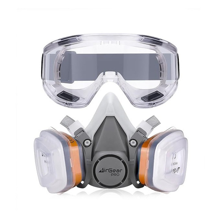 Masca de respirare AirGearPro G-500 cu filtru A1P2, cu ochelari de protectie, pentru praf, vopsire, lucru, slefuire