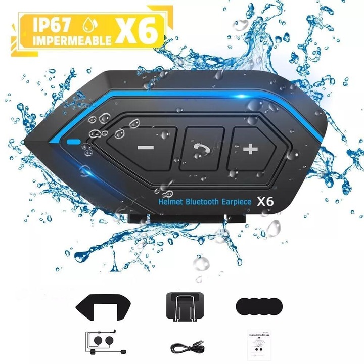 Sistem de comunicare moto MOSMAOO®, cu Bluetooth 5.0, functie reducere a zgomotului, muzica stereo, impermeabil