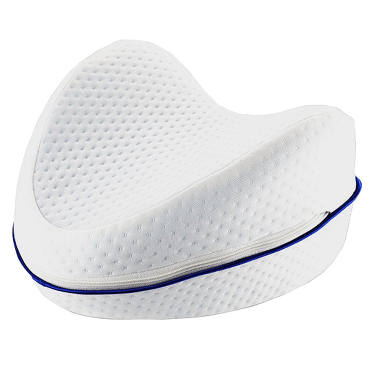 Perna ortopedica pentru genunchi si picioare, Spuma cu memorie, husa detasabila, Folosit pentru ameliorarea durerilor de sciatica, spate, sold, genunchi, articulatii, alb