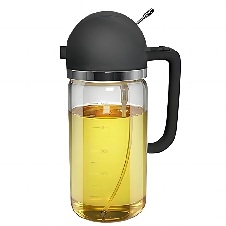 Pulverizator pentru ulei, 550 ml, potrivit pentru ulei, otet sau alte lichide, sticla rezistenta la uzura, fund antiderapant, negru