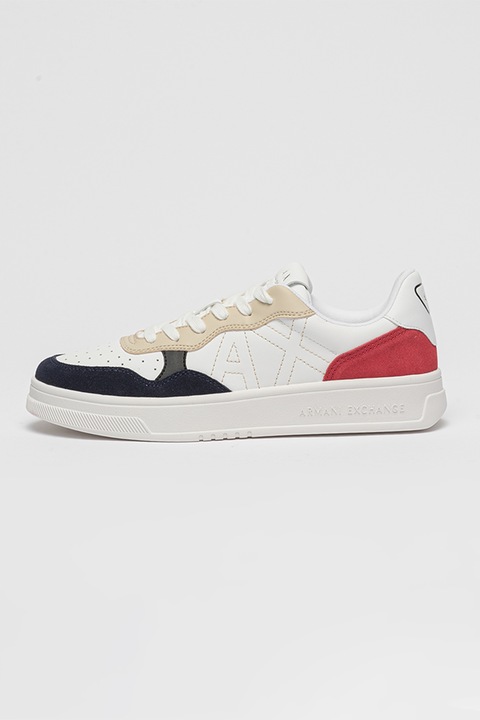 ARMANI EXCHANGE, Спортни обувки с велур, Бял/Тъмночервен/Тъмносин, 40