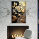 Първокласна картина на платно, LuxCanva A1297, златни цветя, 60 X 90 CM, 100% памучно платно 400g/m2, дървена рамка, всекидневна, цвете, злато, листа, спалня, живи цветове