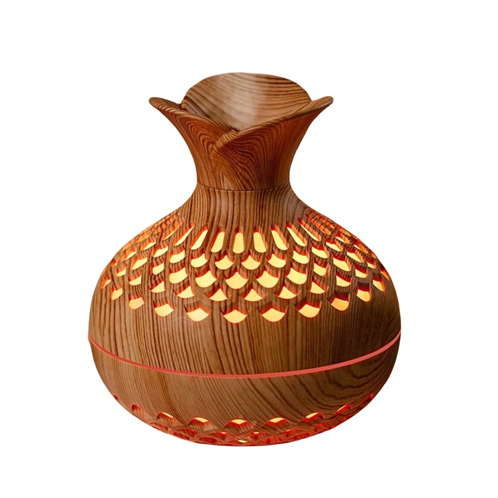 Mini ultrahangos párásító USB-n, aroma diffúzor, váza alakú, 7 szín, 300 ml, barna