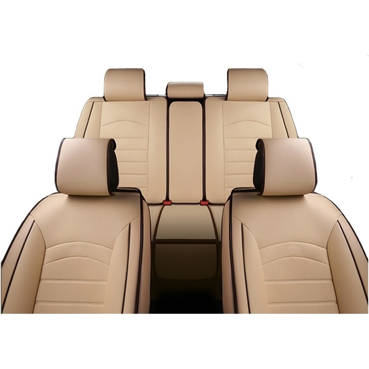 Set 12 huse scaune auto universale, piele ecologica crem, fata-spate
