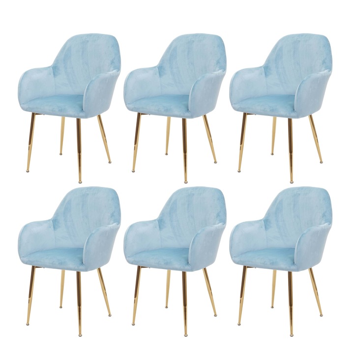 6db étkezőszék készlet, 83x57x57 cm, textil/fém, kék