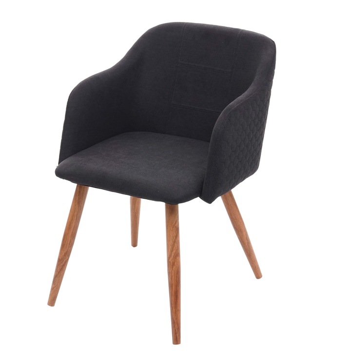 Scaun de dining Mendler, retro, cu brate, material textil, 78x53x60cm, gri-antracit