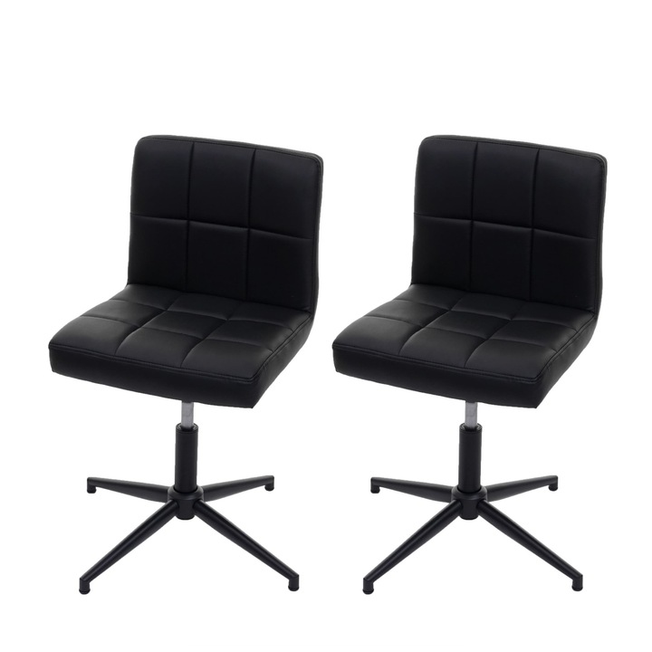 Set 2 scaune de sufragerie, 64x64x90 cm, Piele ecologica/Metal, Negru