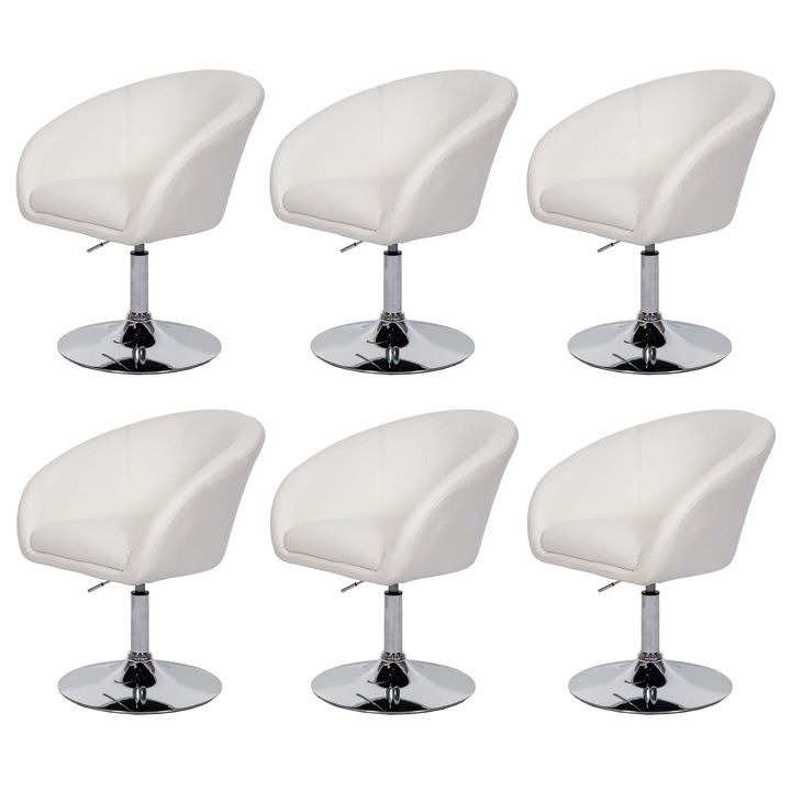 Set 6 scaune de sufragerie, Mendler, Piele ecologica, Alb