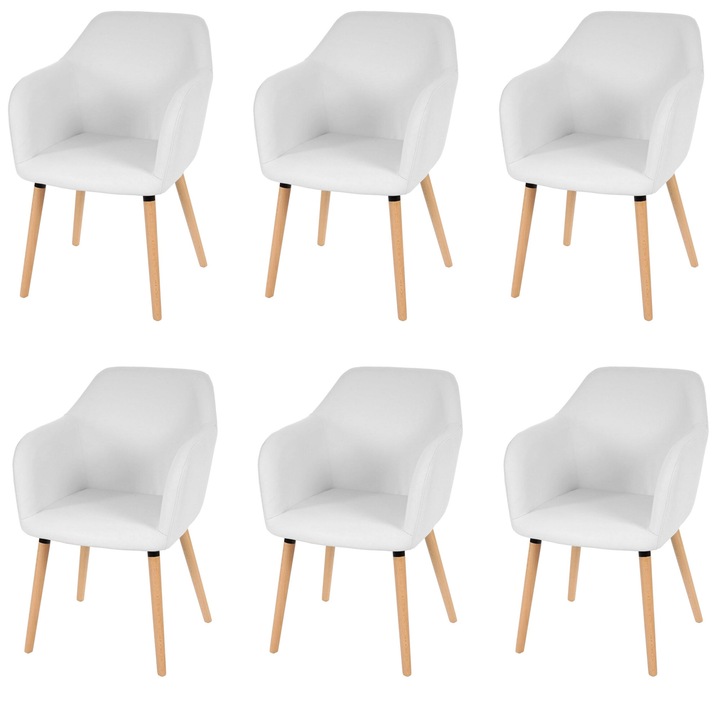6db Malmo szék készlet, retro 50-es design, ökológiai bőr, fehér, 88x58x64cm
