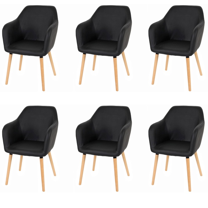 Set 6 scaune de sufragerie, Mendler, Piele ecologica, Negru