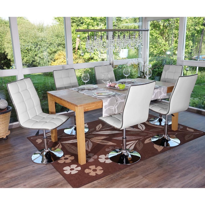 Set 6 scaune Mendler, Piele ecologica/Metal, 43x54x89-103cm, Alb