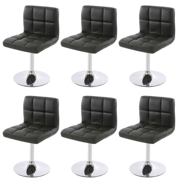 Set 6 scaune de dining, Mendler, design modern, cromat, negru, 80x45x49cm