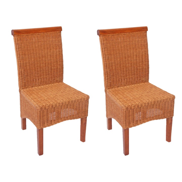 Set 2 scaune de dining, Mendler, rattan, picioare din lemn, 96x46x50cm